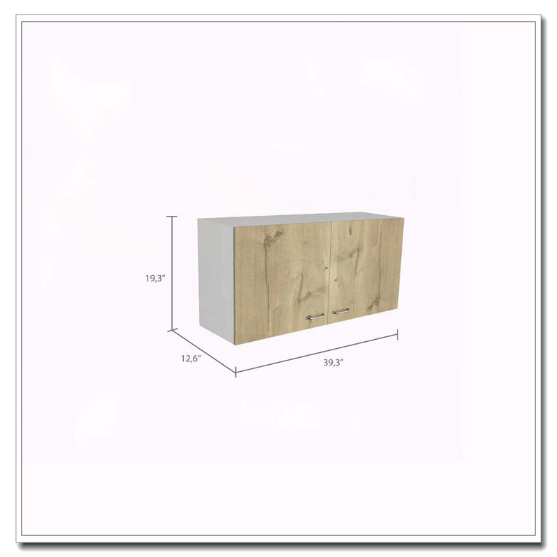 White And Light Oak Rectangle 2-Door Wall Cabinet