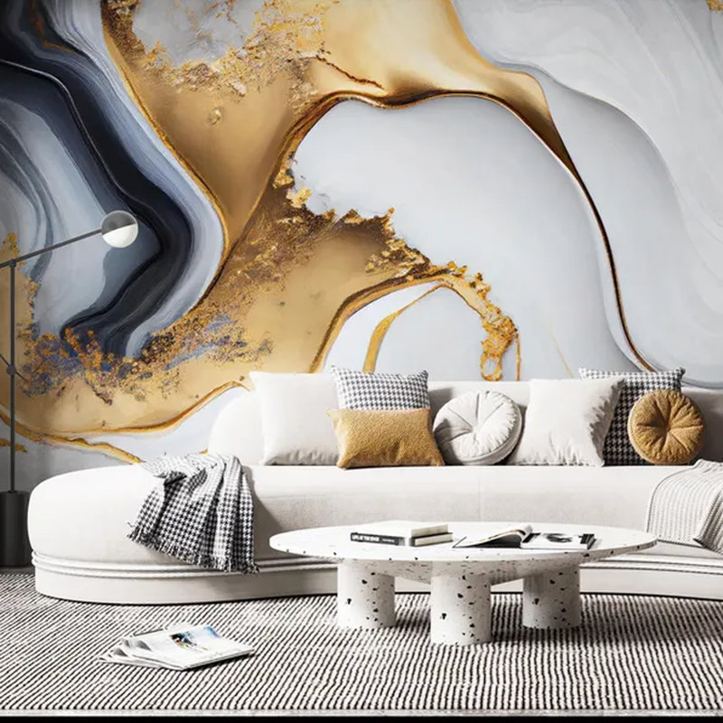 Adhésif mural or blanc et marbre noir, L 108 po x l 160 po