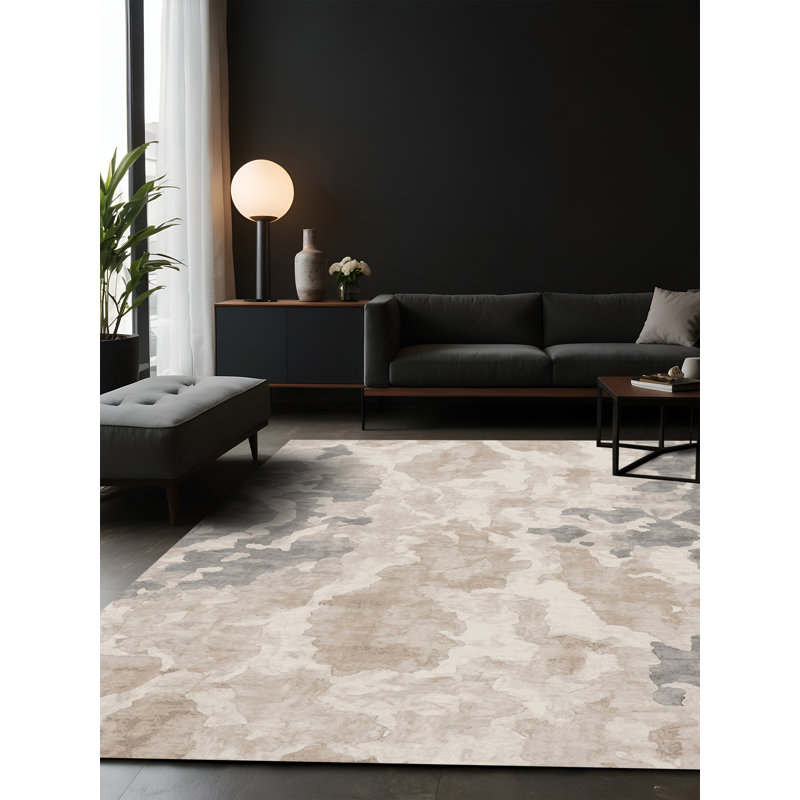 Tapis beige soyeux et moelleux, Carré 6 pi
