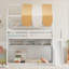 Lit double superposé de style maisonnette avec glissoire à baldaquin et bibliothèque intégrée en bois massif finition blanche-129428089