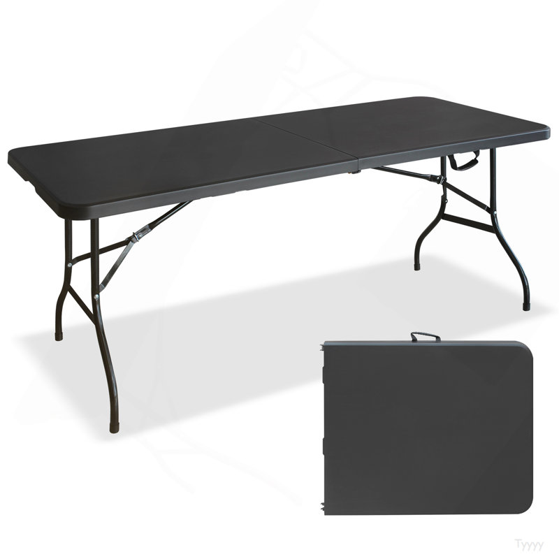 6Ft Pink Folding Table, Portable Plastic Table For Camping, Picnics, Parties, High Load Bearing Foldable Table, Noir