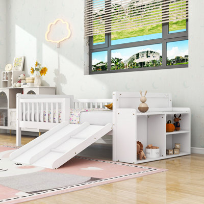 Twin Wood Loft Bed with Climbing Ladder and Slide