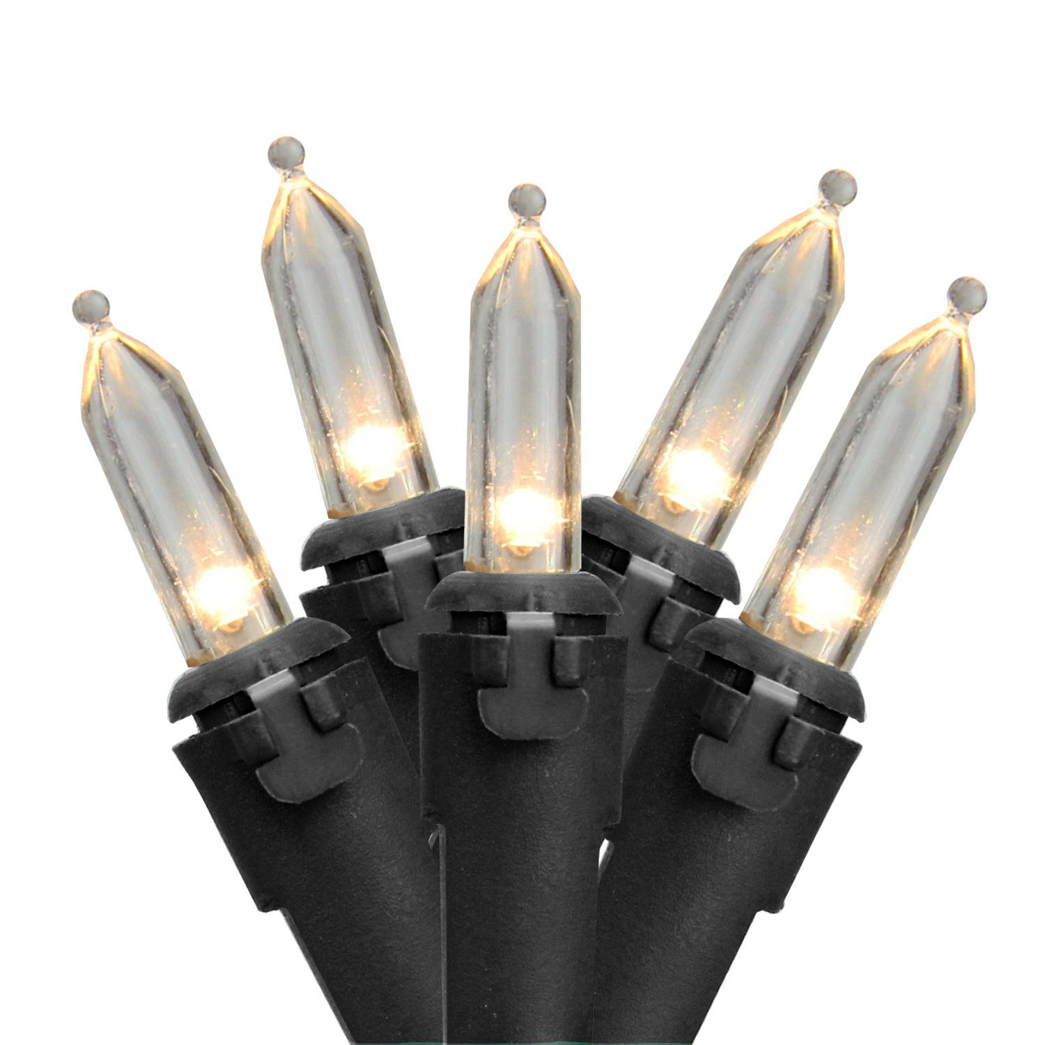100-Light Warm LED Christmas String Lights, Warm White/Black, 50