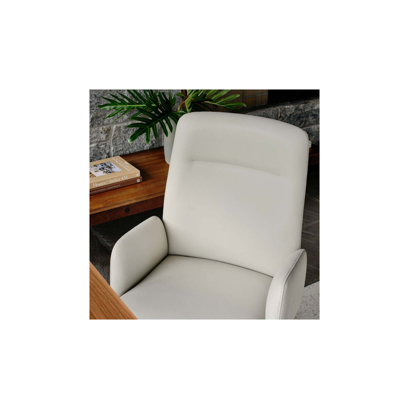 Softside Chair - High Back - Vegan Leather, Limestone, Chrome, 36