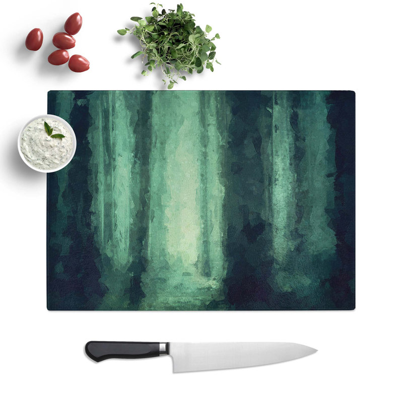 Glass Green Misty Forest in Abstract Chopping Board, 28.5 cm W x 20 cm L