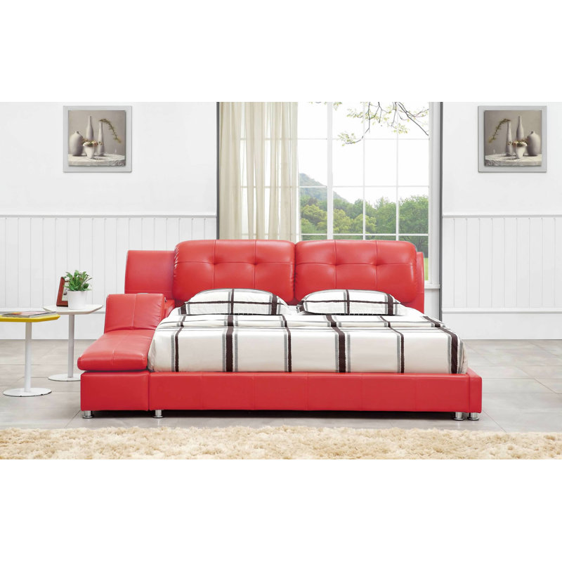 Acton Turville Vegan Leather Sleigh Bed, Queen, Red