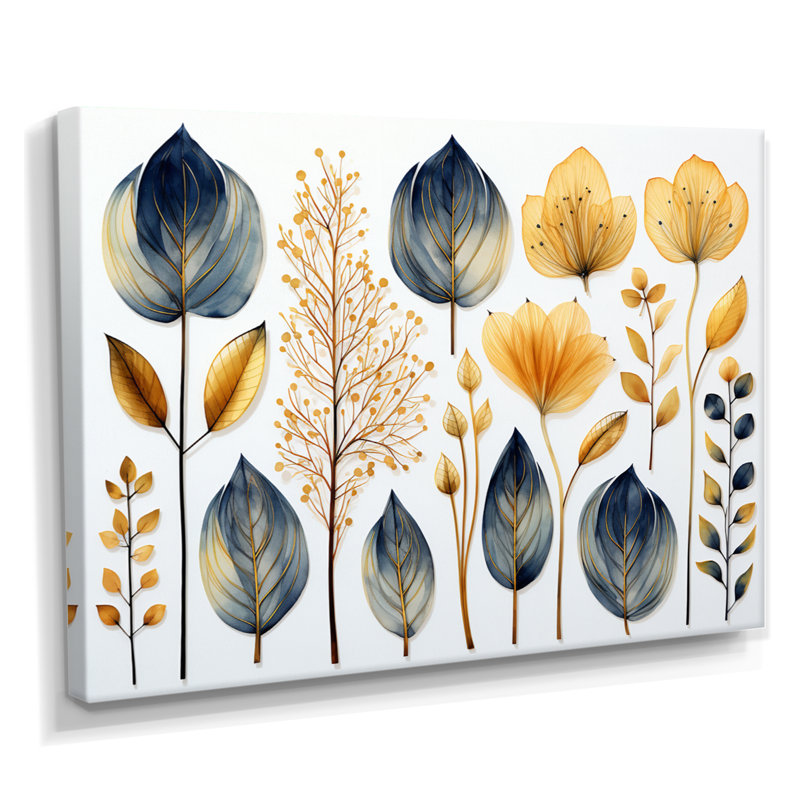 «Collage Dried Autumn Botanicals - Leaves», art mural, Toile tendue, H 24 po x l 32 po x P 1 po