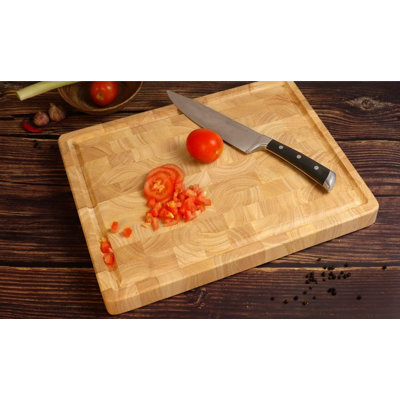 Très grande planche à découper en bois à grain d'extrémité avec rainure à jus, plateau de service polyvalent pour boucher