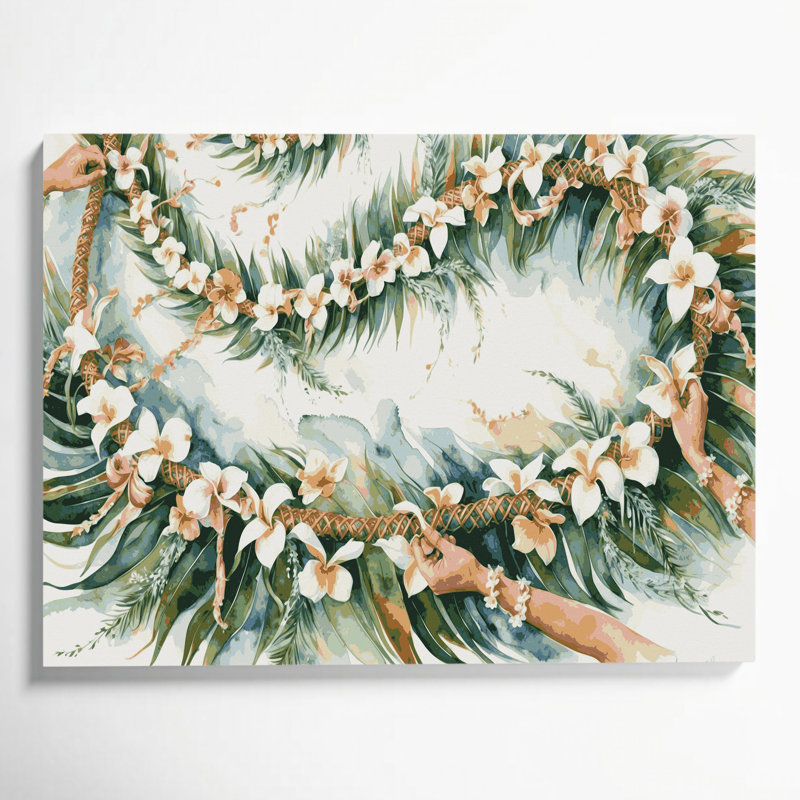 Hawaiian Lei tissage, art mural sur toile blanche, H 12 po x l 18 po