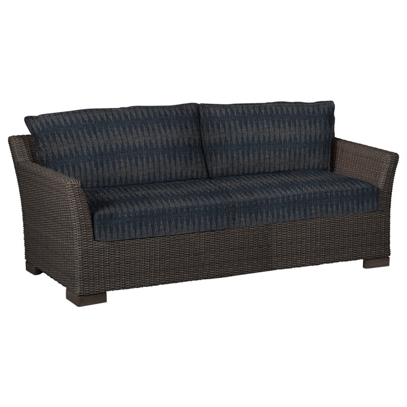 Club 89" Wide Outdoor Wicker Loveseat with Cushions, Black Walnut, Indigo Velvet, Welt