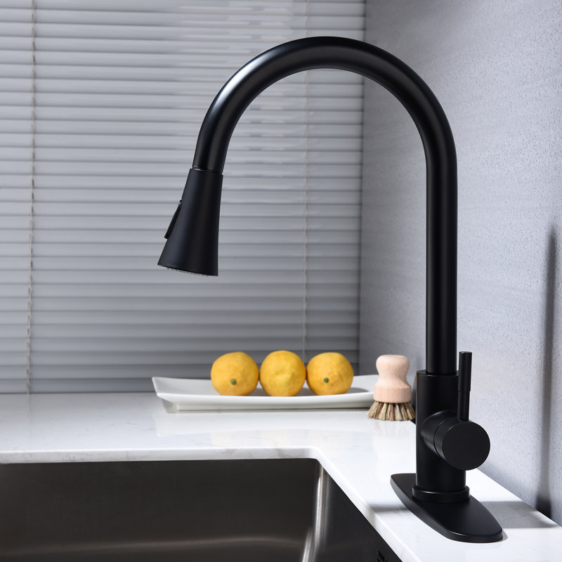 Robinet de cuisine rétractable à poignée simple, Noir mat