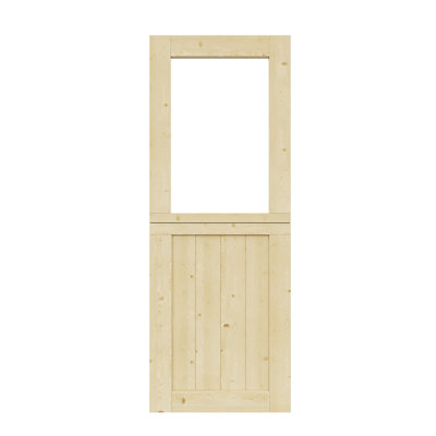 Slab Only, Unfinished Dutch Door, 1 Lite Half Clear Glass Split Single Door Slab Natural Pine Wood