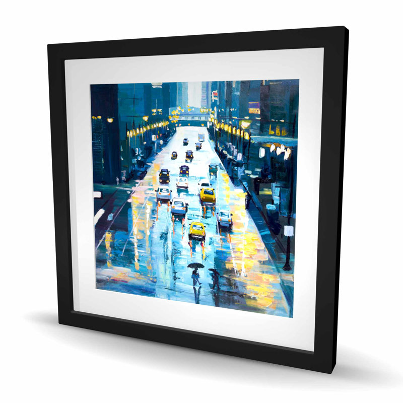 Rainy Streets of New York - Contemporary Office, reproduction encadrée, H 24 po x l 24 po, Noir