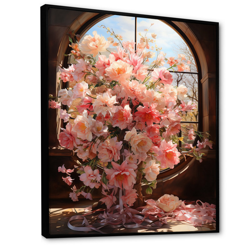 "Pink Wreath", impression romantique sur toile encadrée, Noir, H 32 po x l 16 po x P 1 po