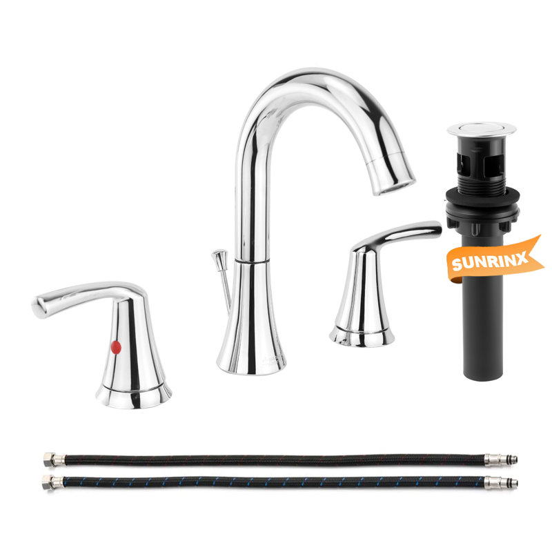 Robinet de lavabo de salle de bain à 2 poignées avec drain, Chrome