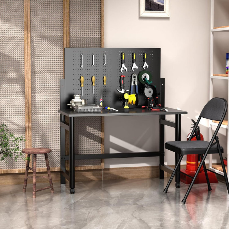 Foldable Heavy-Duty Wall-Mounted Workbench, with Pegboard