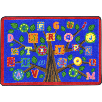 Alphabet Leaves Blue Area Rug