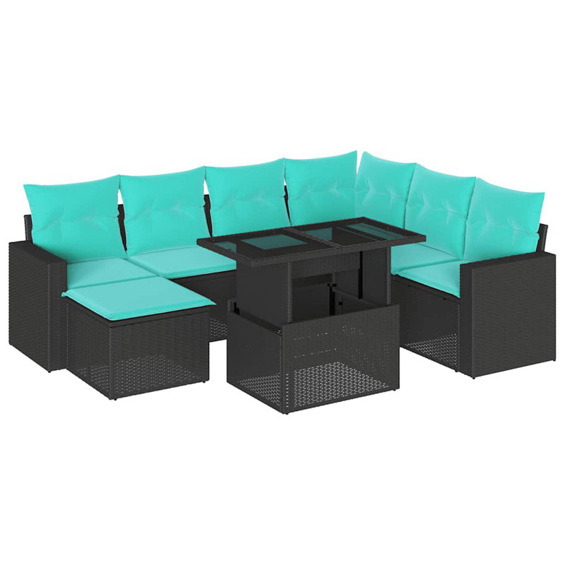 Ensemble de canapé de patio 8 pièces avec coussins en rotin de polyester, Bleu clair, Noir
