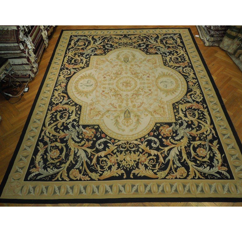 Tapis 12 x 15 beige à tissage plat beige Aubusson 21407
