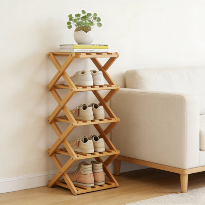 Folding Bamboo Shoe Rack – Portable, No-Assembly Mini Shoe Organizer For Small Spaces