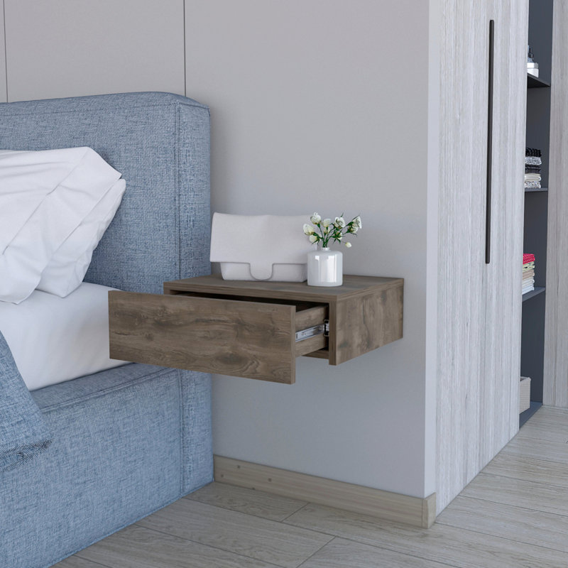 Dark Brown Floating Nightstand With Generous Interior Drawer For Bedroom Functional Storage And Organization, Dark Brown