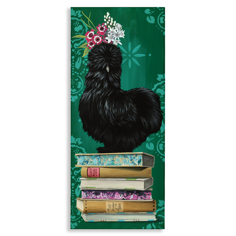 Poulet campagnard sur toile de bibliothèque, design par Heather Gauthier, H 30 po x l 13 po