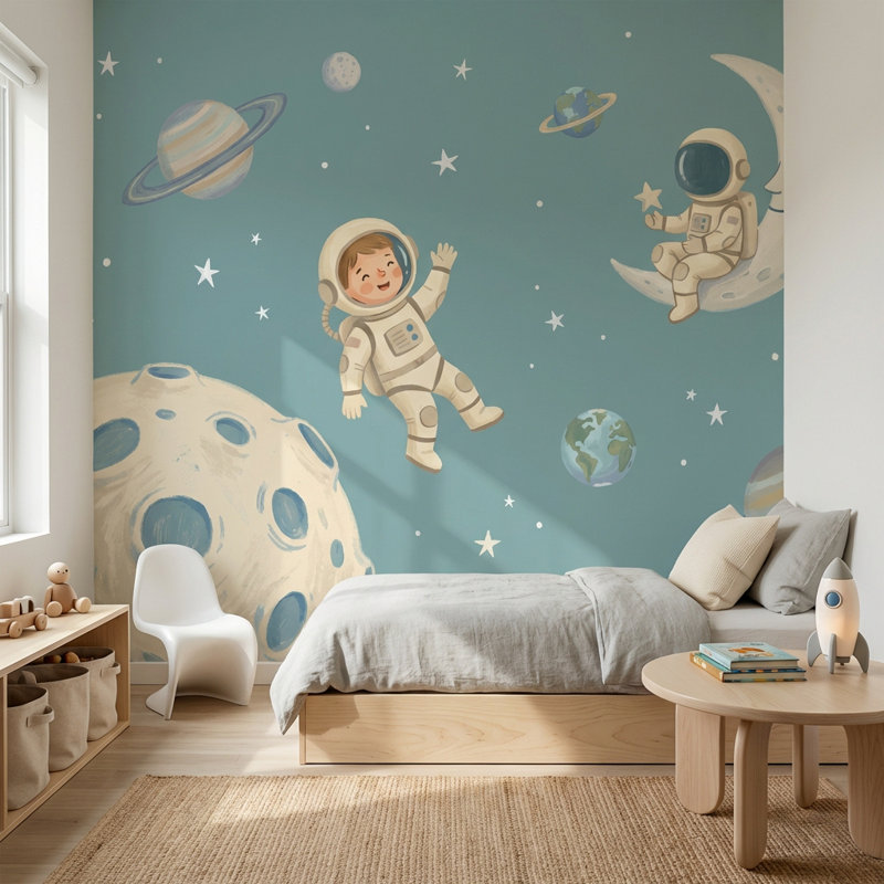Papier peint espace Astronauts Moon, 160 po x 108 po, Peler et coller