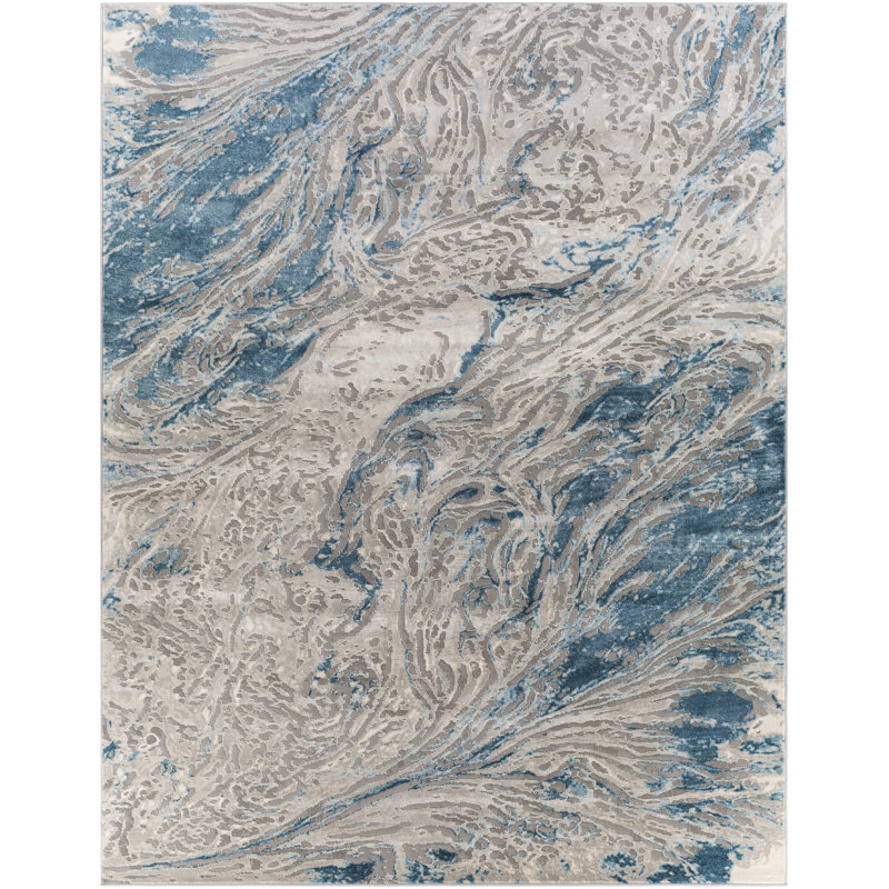 Markesan Abstract Blue/Gray/Cream Area Rug, Rectangle 7'10" x 10'2"