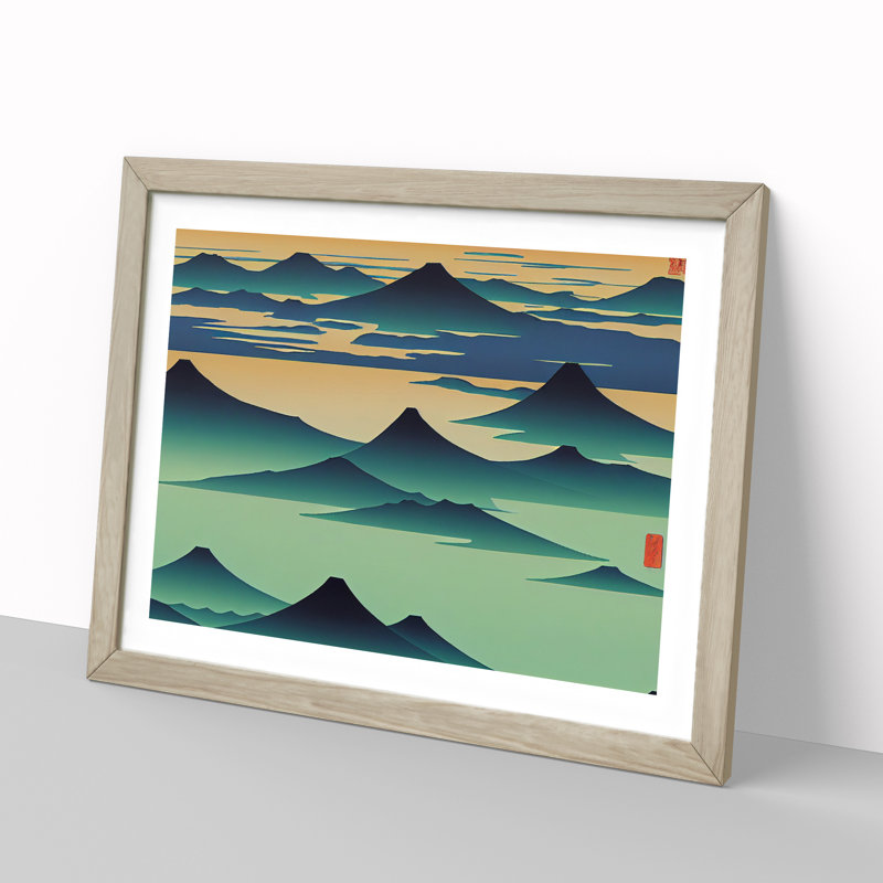 Abstract Japanese Mountains Vol.4 - Framed Print, 34cm H x 46cm W x 2cm D, Oak