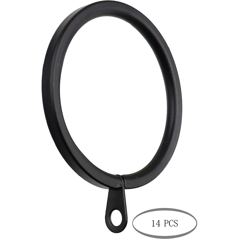 Anneaux de rideau plats en métal 14 pouces avec œillets Meriville, 1.5", Noir