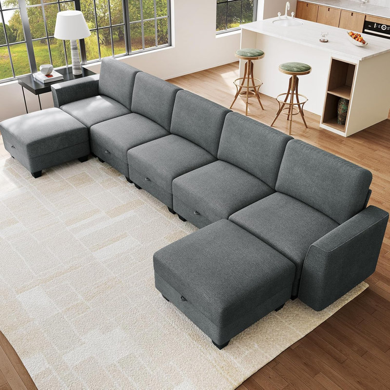Canapé modulaire surdimensionné surdimensionné avec repose-pieds avec rangement, grand canapé d'angle en forme de U, canapé modulaire convertible pour salon, largeur de 140 pouces, canapé combiné à 7 places, gris