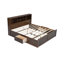 Lit plateforme très grand en bois avec tête de lit multi-rangements, ports USB et tiroirs, finition bois antique-200020962