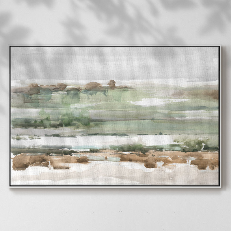 Toile tendue avec cadre turquoise et argile II, H 25 po x l 37 po x P 2 po, Cadre blanc