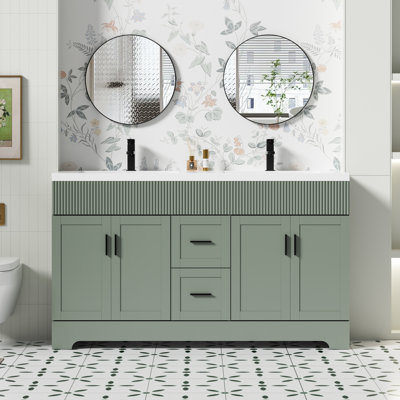 Breonica Shavon 60" Double Sink Bathroom Vanity With Resin Top, Zinc Alloy Faucet, Hand Painted, EPA certificate