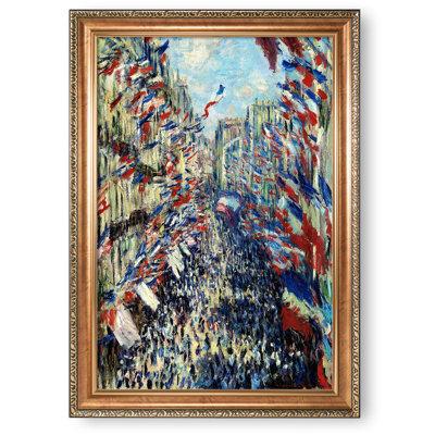La rue Montorgueil à Paris. Célébration du 30 juin 1878 par Claude Monet, Reproductions classiques du monde pour HomeDecor, cadre de gaufrage doré luxueux