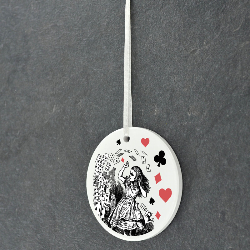 Alice and Playing Cards Circle Shaped Ceramic Ornament Bauble