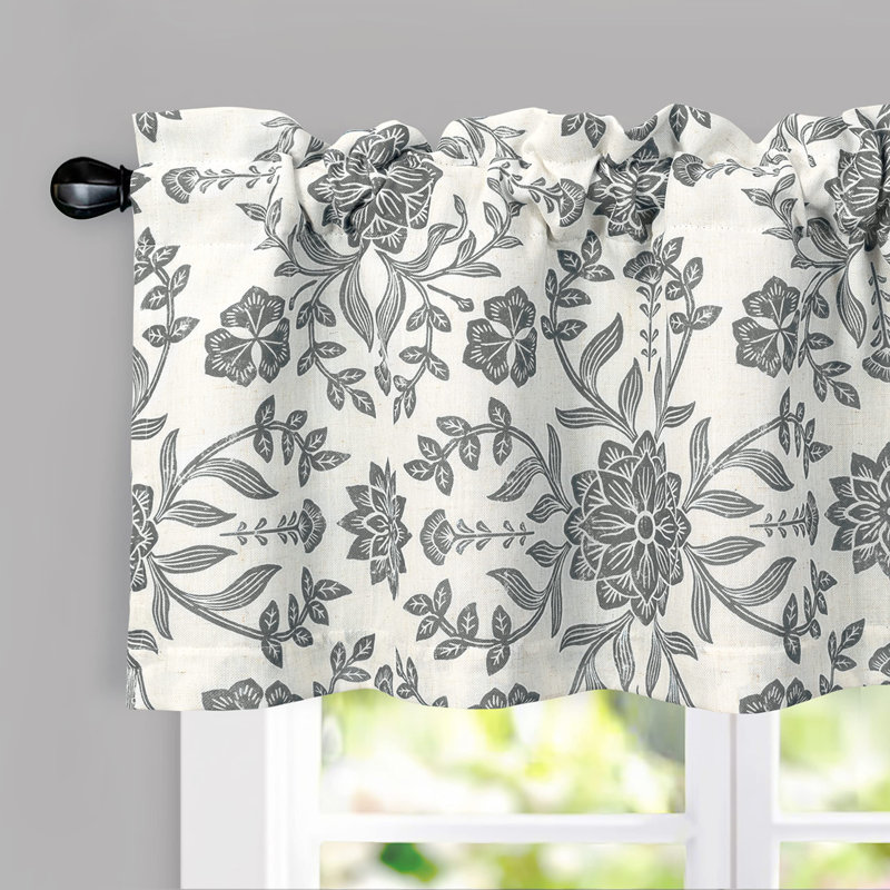 Ivory Gray Floral Linen Blend Blackout Valance