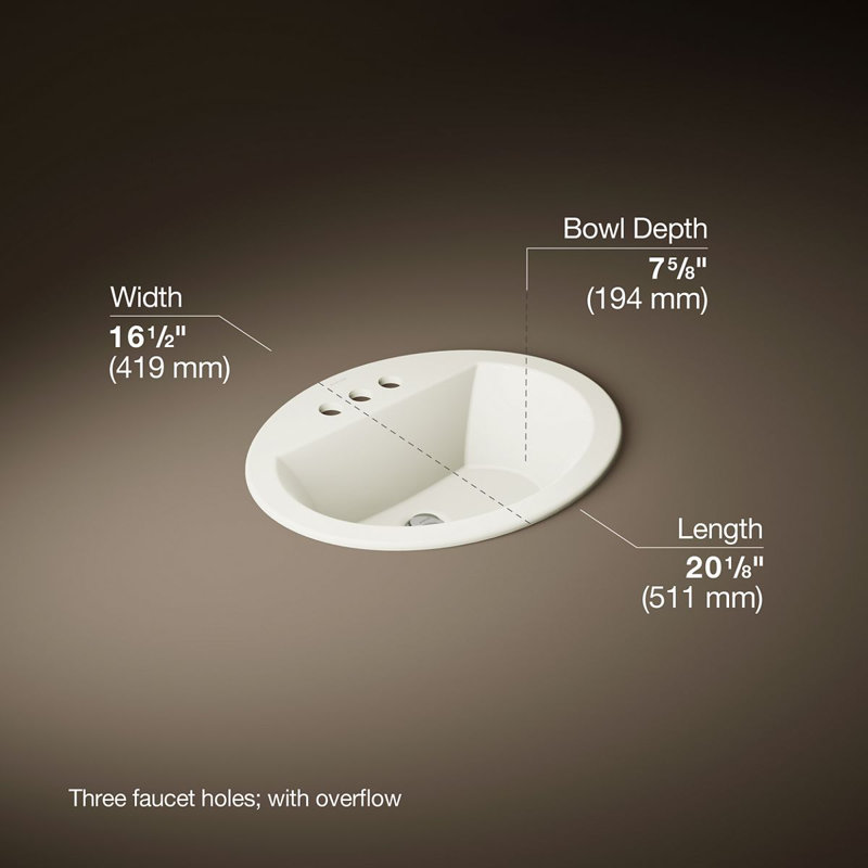 Bryant Ceramic Oval Drop-In Bathroom Sink with Overflow, Biscuit, 4'' Centers