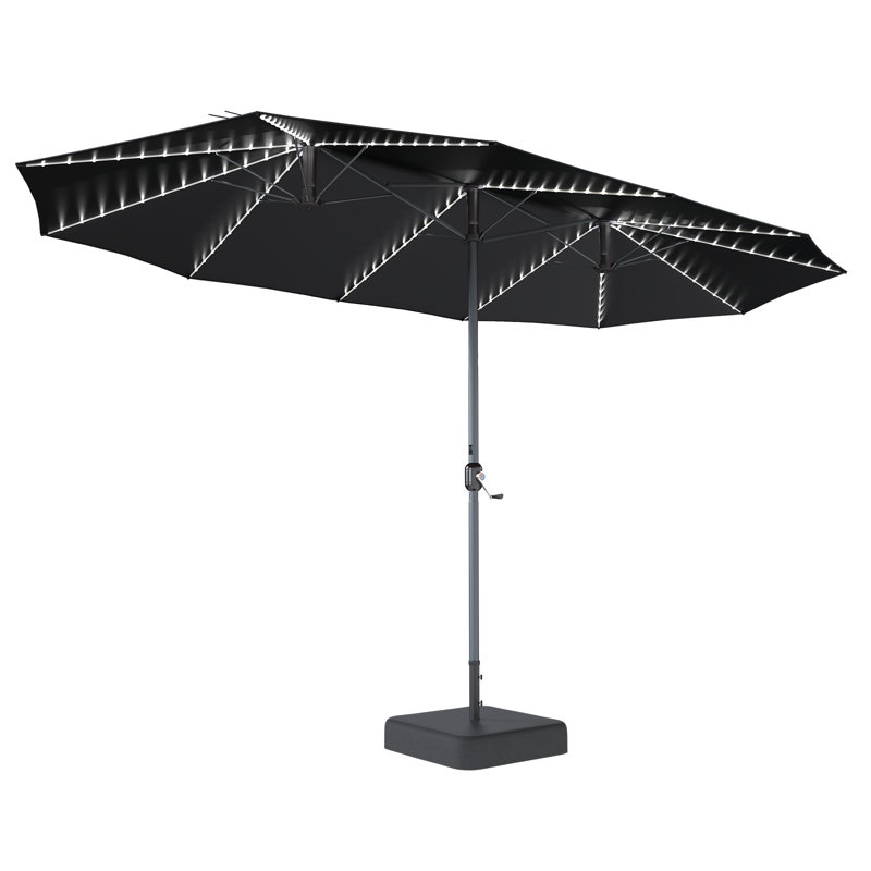 Grand parasol d'extérieur double face 15 pi avec base 15 pi, Noir