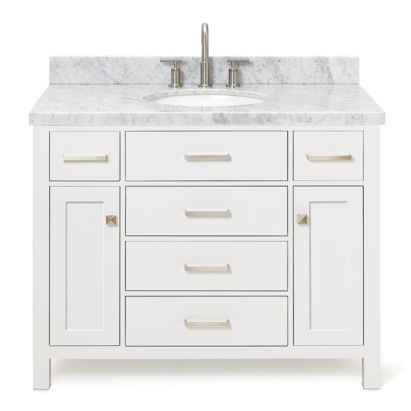 Macnair 42" Single Bathroom Vanity with Carrara White Marble Top, White