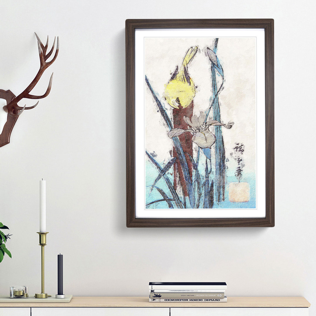 Bird and Iris Flower by Utagawa Hiroshige - Framed Print