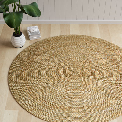 Kayleigh Hand-Braided Jute Area Rug, Off White/Natural