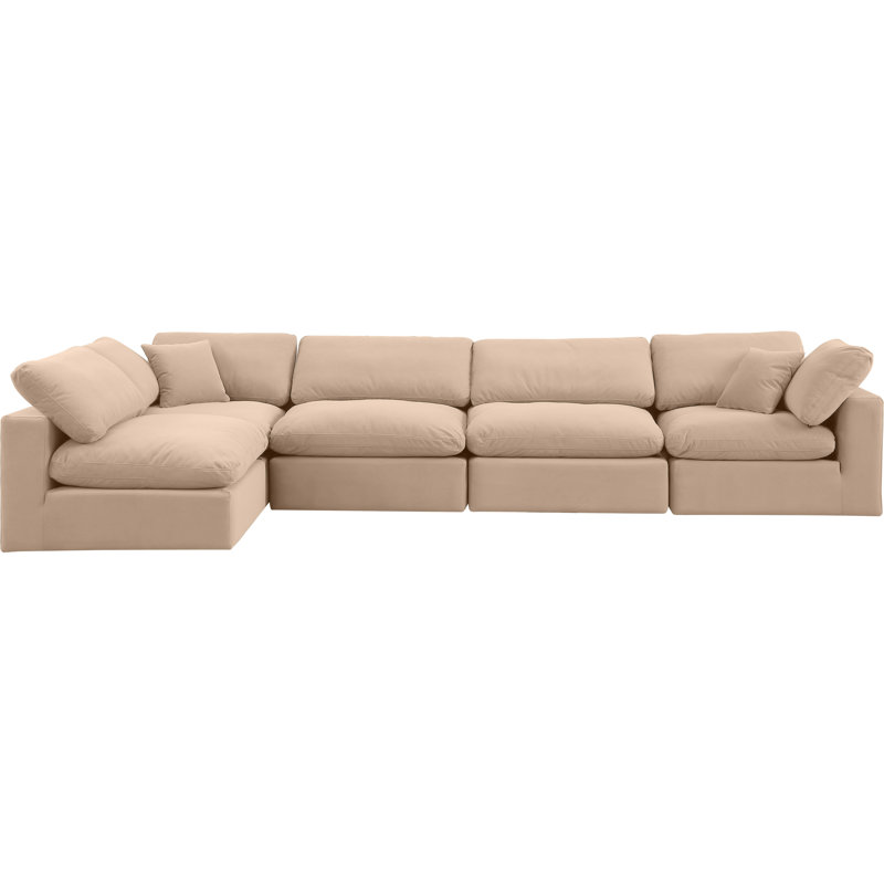 Ivalin Velvet L-Shaped Sectional Reversible, Beige Velvet