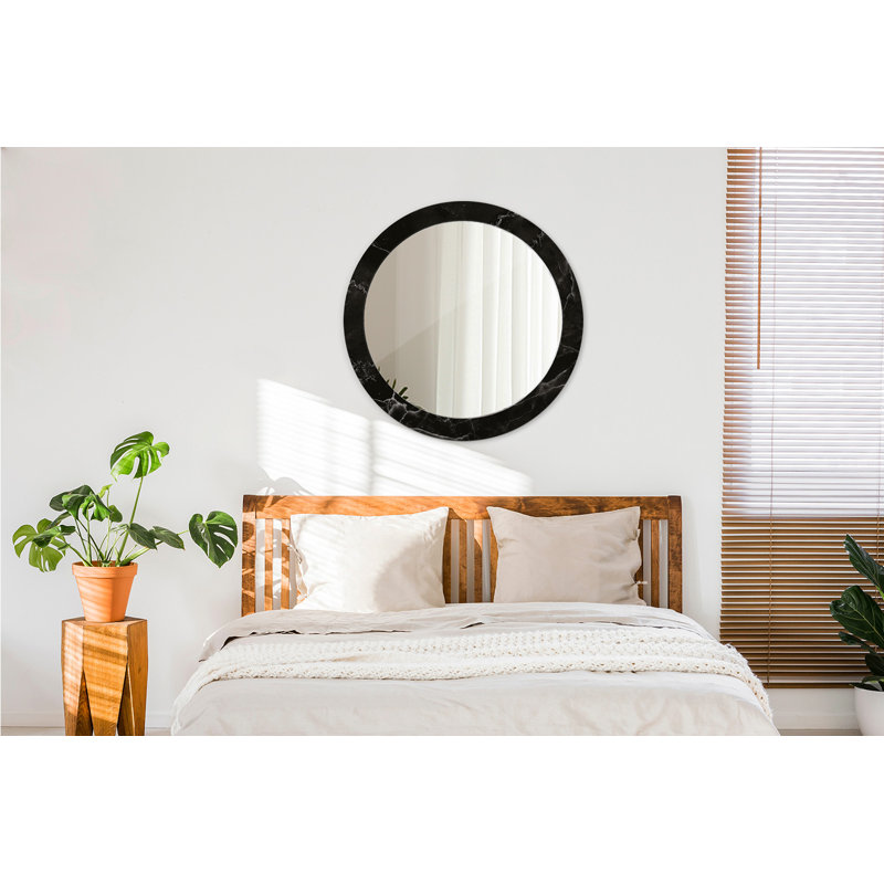 Huldar Glass Flat Wall Mirror, 80cm x 80cm, Black Marble Stone 