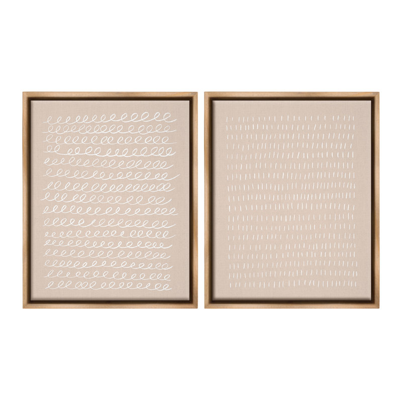 " Beige Minimal Scribbles " by Victoria Borges 2 - Pieces, Montalcino Elm Floater Frame, 31" H x 25" W