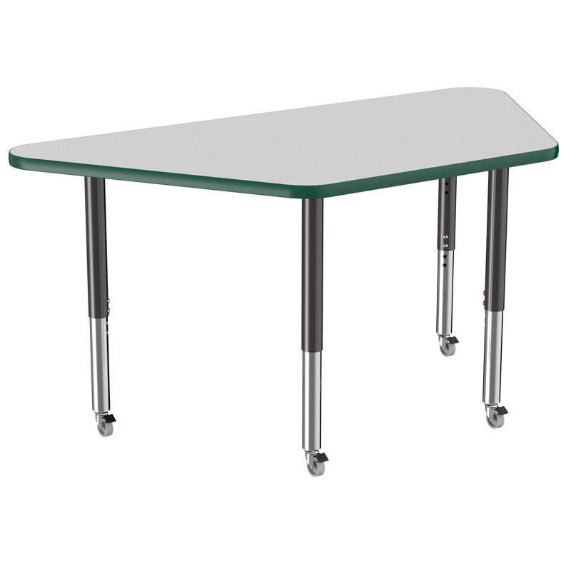 Table d'activité trapézoïdale à hauteur réglable avec pieds trapus, 30" x 60", Gray/Green/Black, Super