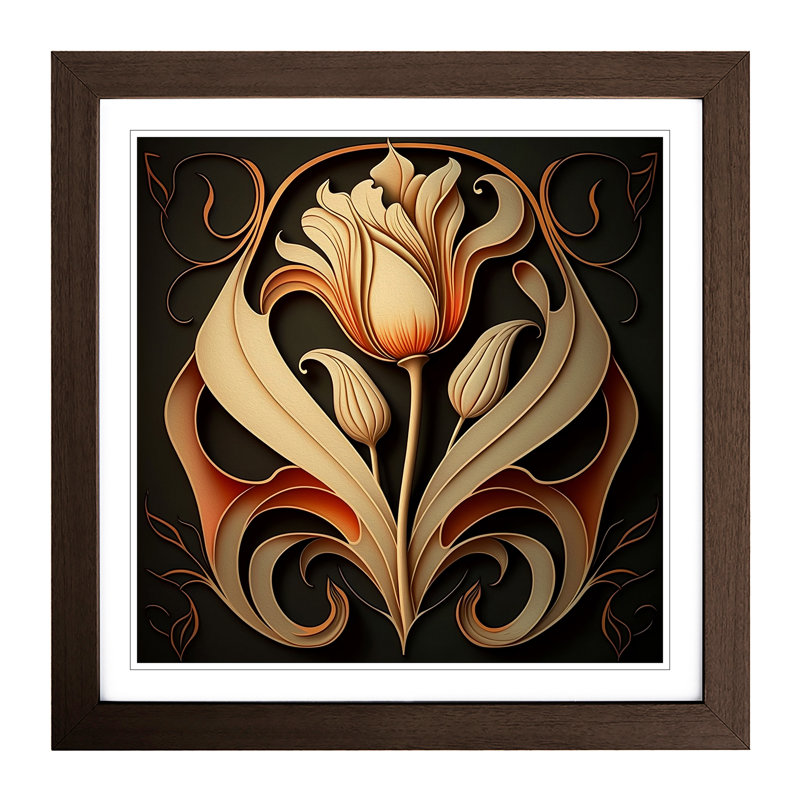 Tulip Flower Art Nouveau - Single Picture Frame Print on Wood, Walnut