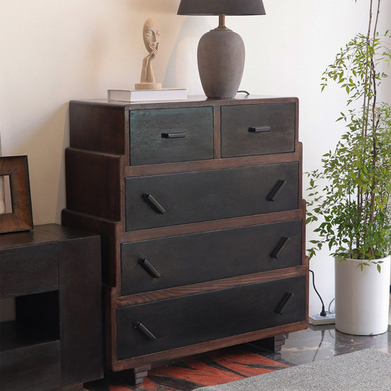 Commode à cinq tiroirs rétro et simple, Marron foncé