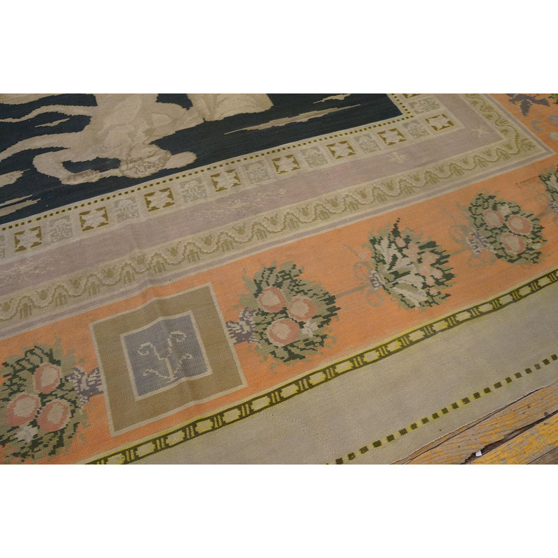1890s Black Depicting Centaury Antique Bessarabian Rug 11'6"X14' Flatweave Carpe