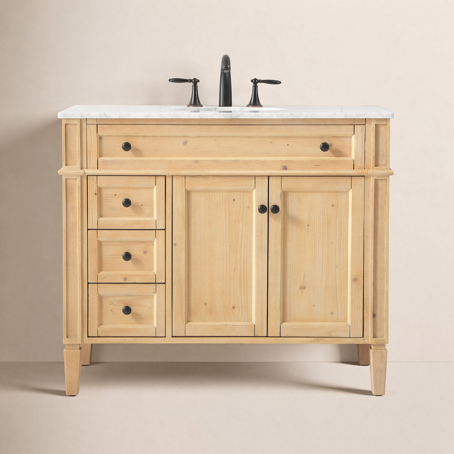 Rivers 40" Carrara Marble Single Bathroom Vanity, Light Brown